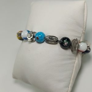 NWT TOGO Handpainted Ceramic & Silver tone Beaded Stretch Bracelet